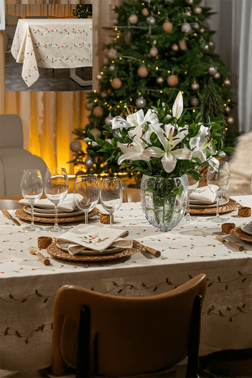 Toalha de Mesa Natalina Unité Azevinho 180x270cm