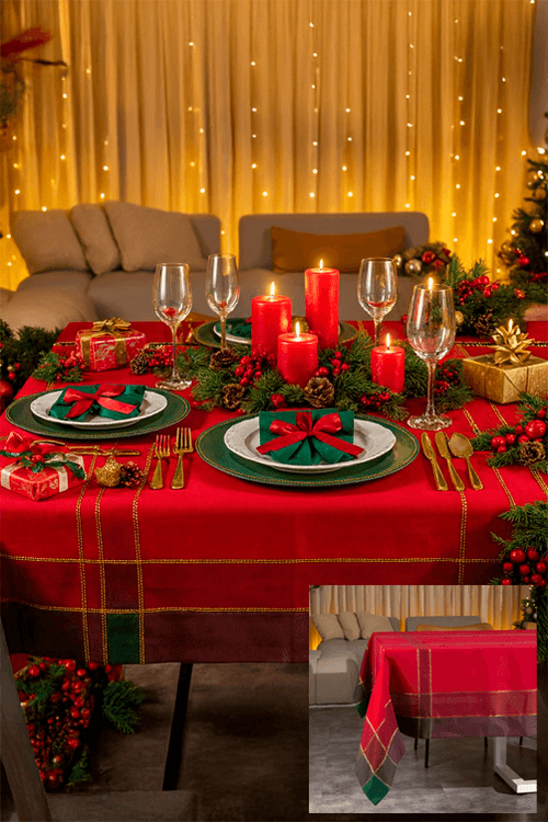 Toalha de Mesa Natalina Unité Xadrez 180x320cm