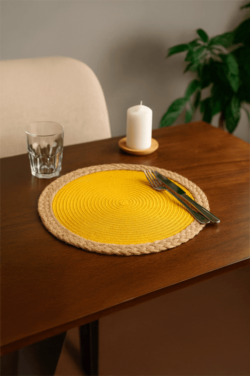 Jogo Americano com Juta Trançado Amarelo