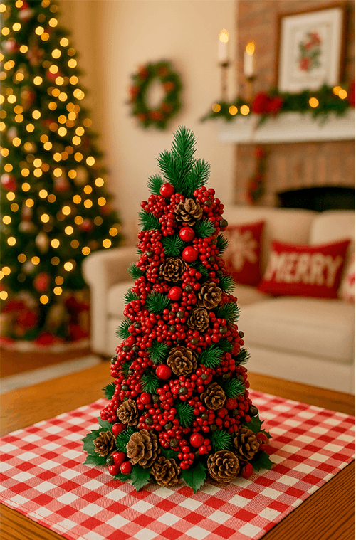 Mini Àrvore Decorativa com Pinhas e Cerejas