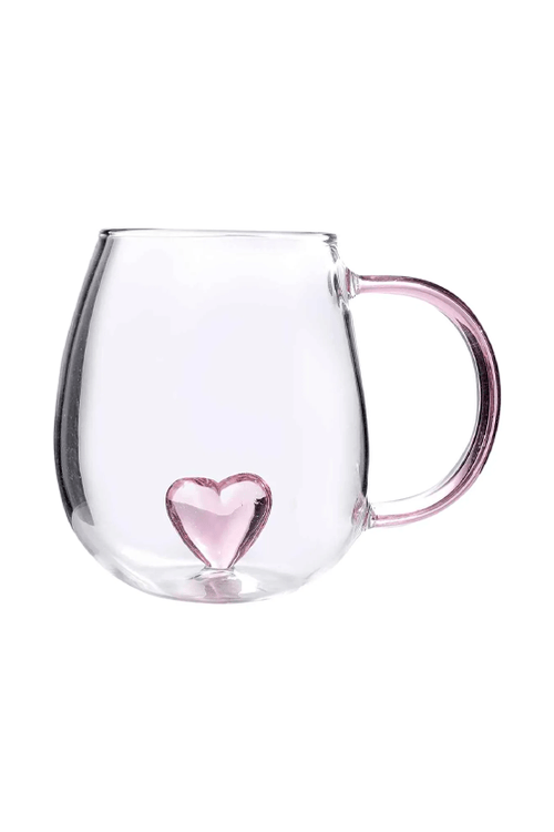 Caneca com Coração Rosa 3D de Vidro Borossilicato 350ml