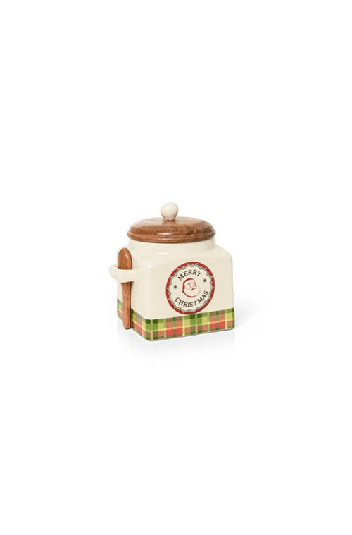 Pote com Tampa Versailles Natalino em Cêramica Xadrez Merry Christmas