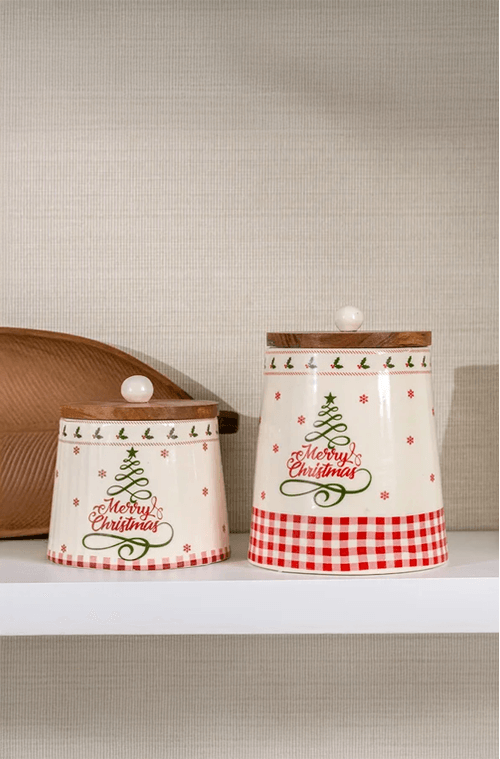 Pote com Tampa Versailles Natalino em Cerâmica Pinheiro Pequeno