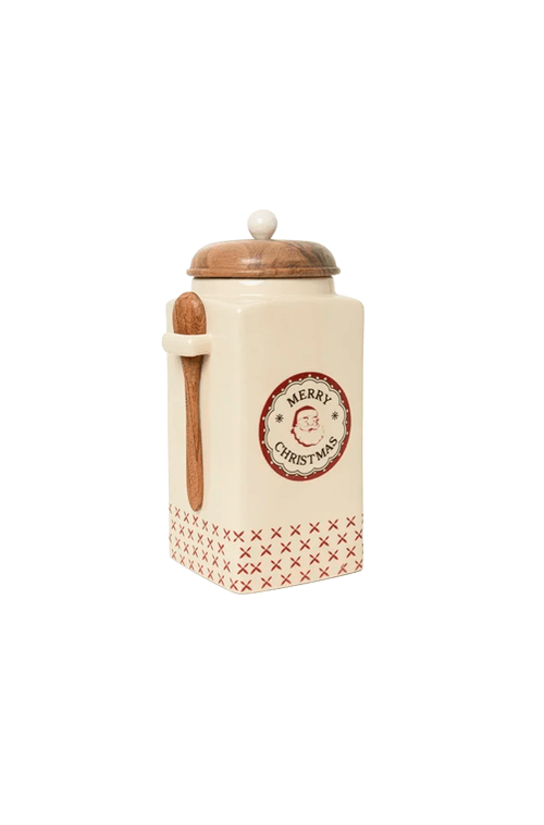 Pote com Tampa Versailles Natalino em Cerâmica Merry Christmas Grande