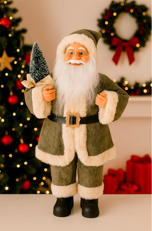 Papai Noel Natalino em Pé com Àrvore Médio