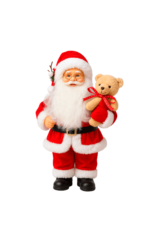 Papai Noel com Saco e Urso Vermelho