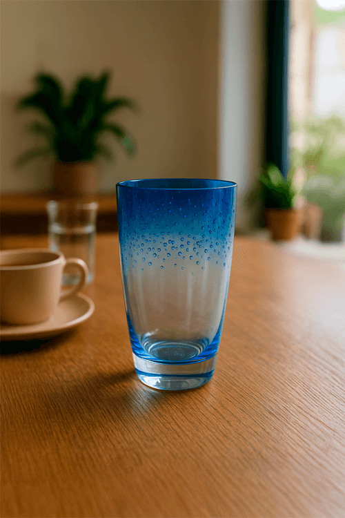 Copo Longo Acrílico Degradê Bolhas Azul 470ml