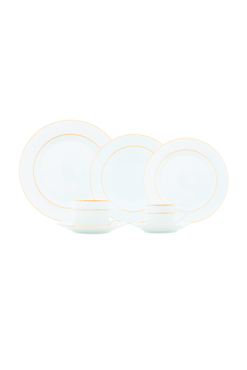 Aparelho de Jantar Mônaco com Borda Dourada em Porcelana 42 Peças