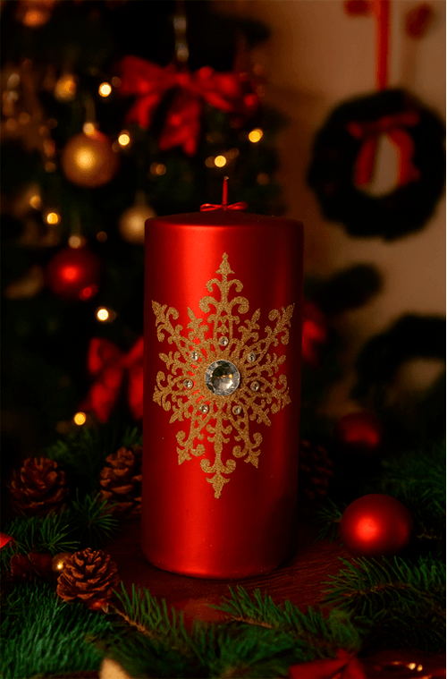 Vela Natalina Decorativa em Parafina com Perola Verde e Dourado Grande