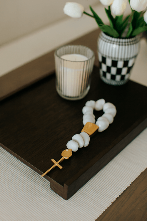 Colar de Mesa Terço 10 Pedras Branco