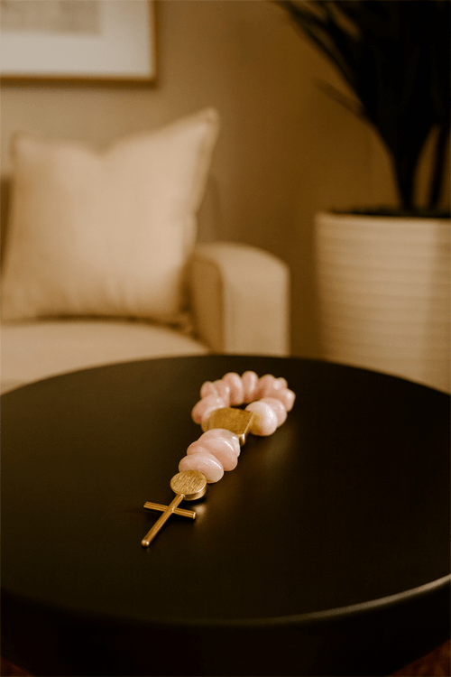 Colar de Mesa Terço 10 Pedras Rosa