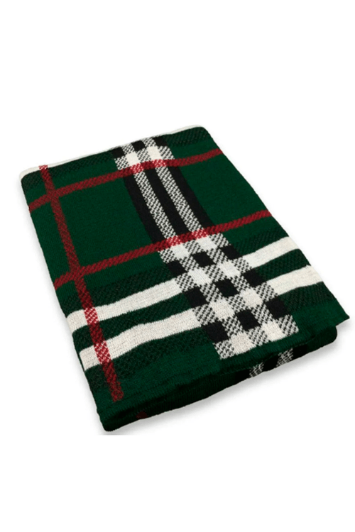 Manta Natalina Tricot Xadrez Verde 90x180cm