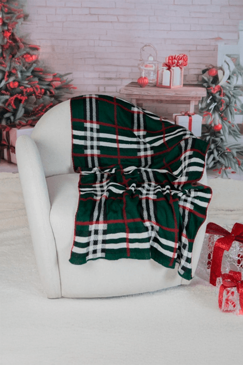 Manta Natalina Tricot Xadrez Verde 90x180cm