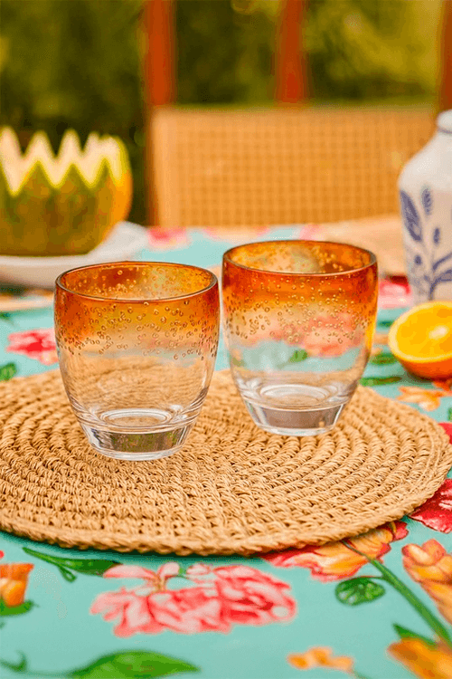 Copo Baixo em Acrilico Bolhas Degrade Laranja 410ml