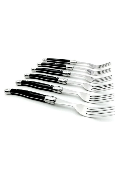 Conjunto de Garfos Estilo Laguiole em Aço Inox com Cabo Preto 6 Peças