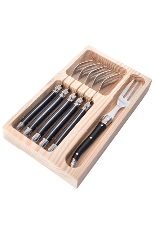 Conjunto de 6 Garfos para Sobremesa Luxo Preto Laguiole La Maison