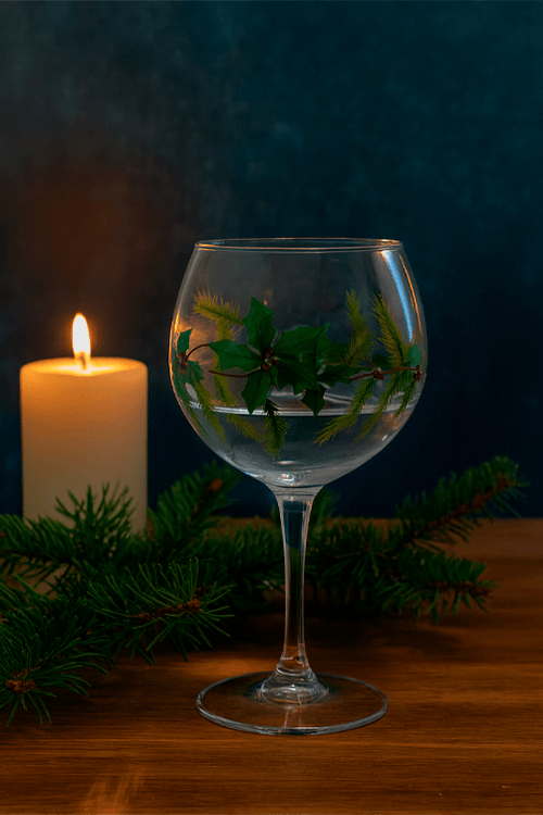 Conjunto de 4 Taças Natalinas Folhas em Vidro 420ml