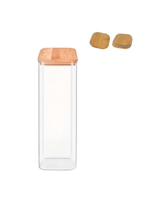Pote Quadrado em Vidro Borossilicato com Tampa de Bambu 2L