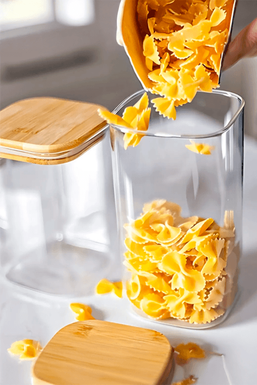 Pote Quadrado em Vidro Borossilicato com Tampa de Bambu 1,4L