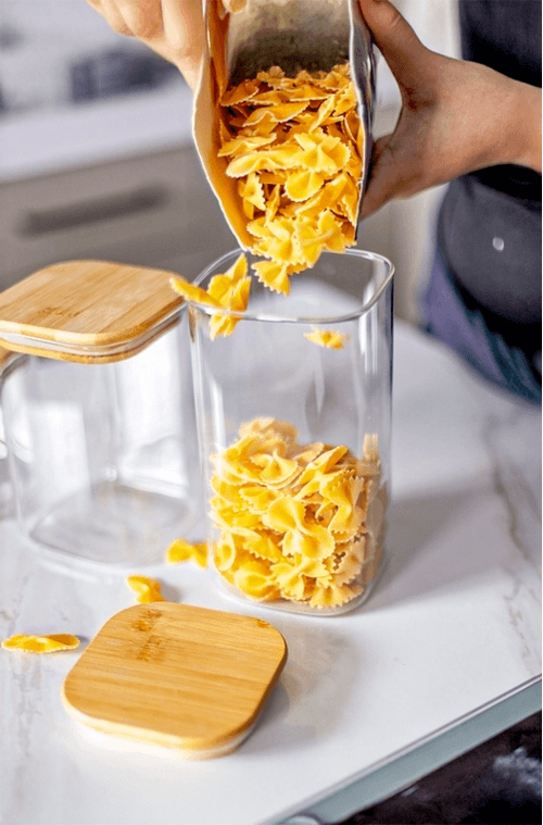 Pote de Vidro Borossilicato Quadrado com Tampa Bambu 1100ml