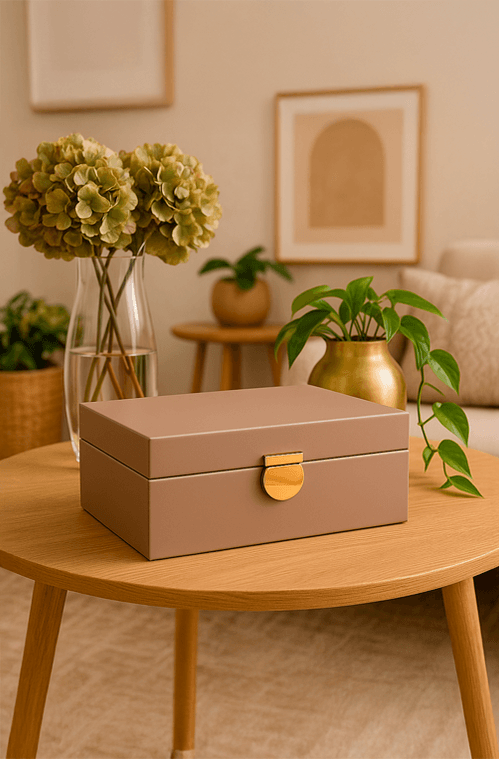 Caixa Decorativa em Mdf com Revestimento em Pu Bege Média