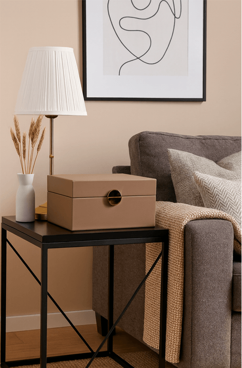 Caixa Decorativa em Mdf com Revestimento em Pu Bege Grande