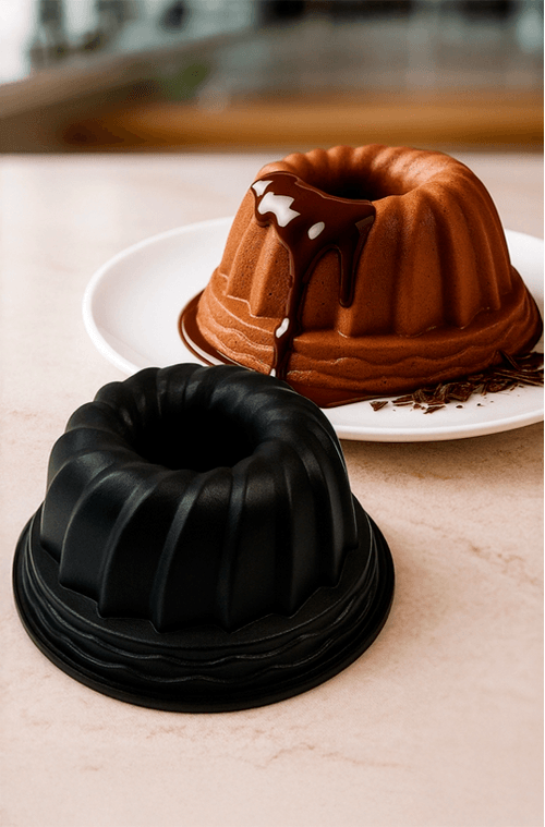 Forma Redonda para Bolo Pudim de Silicone Preto