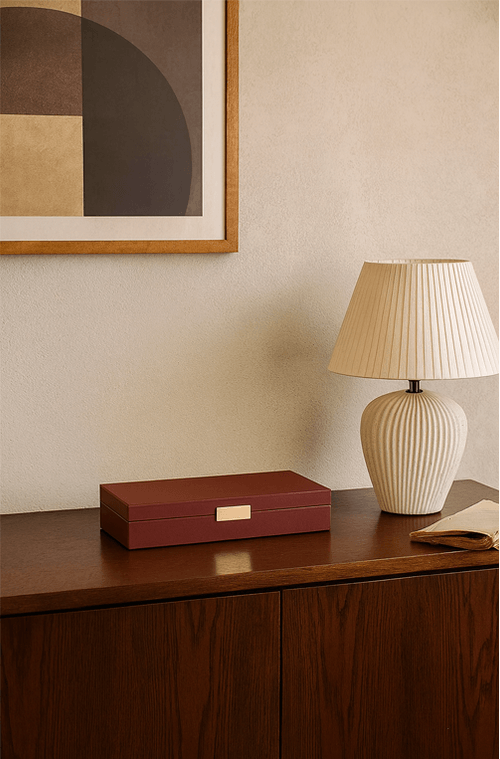 Caixa Decorativa Mdf com Revestimento em Pu Vinho Grande